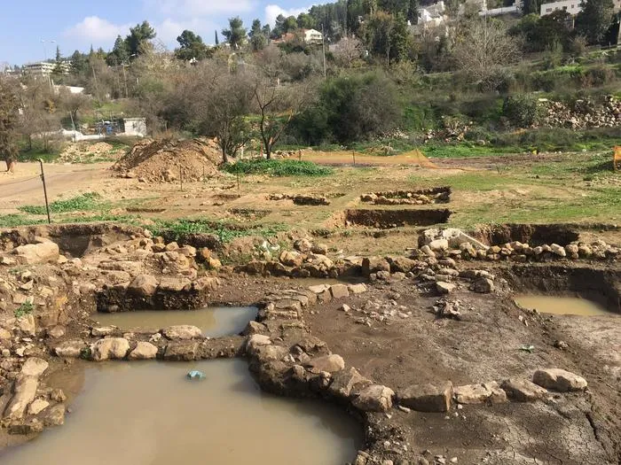 Remains of a large Neolithic settlement on alluvial soil in the Motza Valley