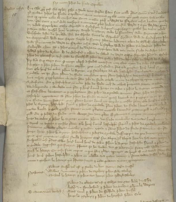 Image of the original coroner's report of the murder of John Forde