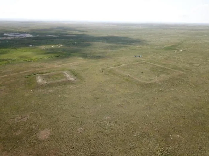 Aerial photo of Site 23 large square structures