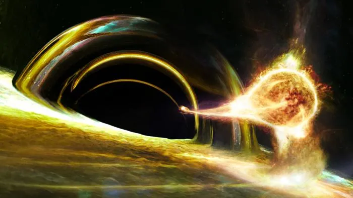 A star being torn apart by a black hole.