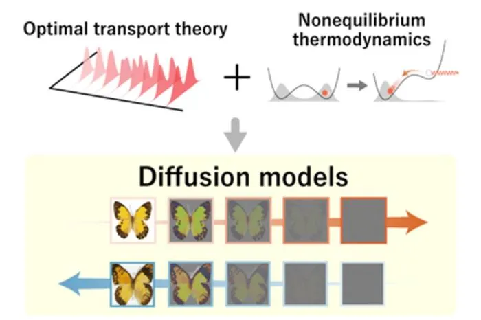 Analyzing diffusion models using nonequilibrium thermodynamics and optimal transport theory