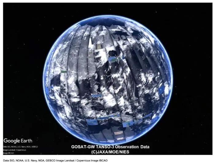 Global observation in the Wide Mode of TANSO-3 from July 14 to July 16, 2025 (Band 2, radiance at a wavelength of 767 nm).