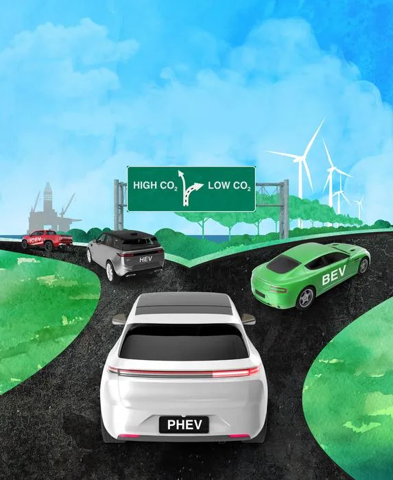 Vehicle electrification and greenhouse gas emissions, an artist's conception