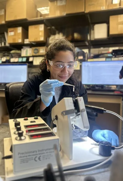 First author, Donia Ahmed prepares tissue for imaging.