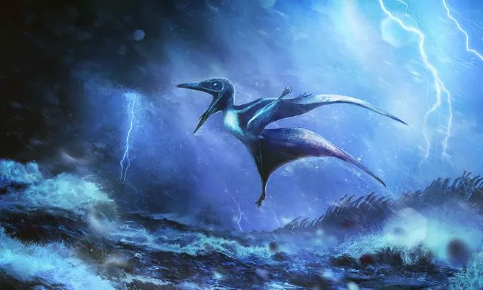 Hatchling pterosaur caught in a storm