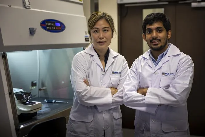 Asst Prof Eliza Fong (left) with First Author of the research Dr Kanishka Fernando, Research Fellow (Biomedical Engineering).