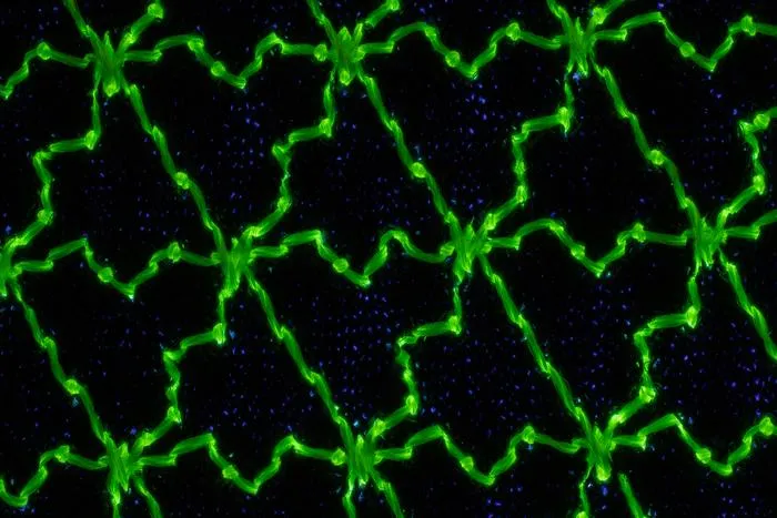 Fluorescent image of the embroidered thread-spring mosaic.
