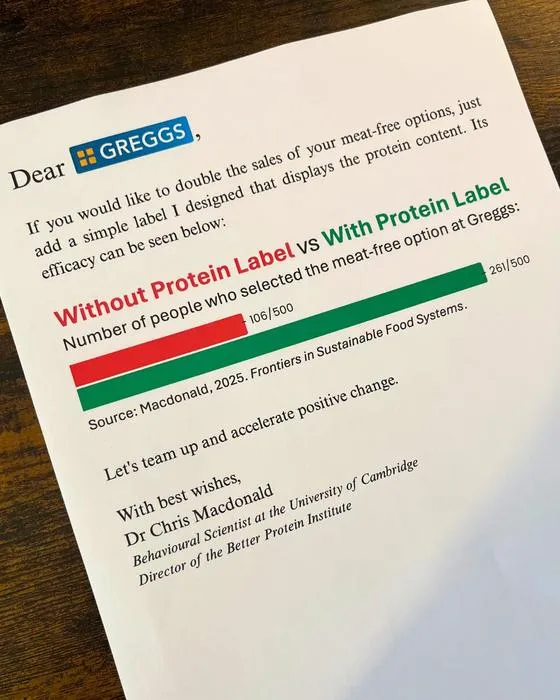 Open letter sent to Greggs from the Better Protein Institute