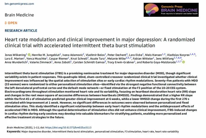 Heart rate modulation and clinical improvement in major depression