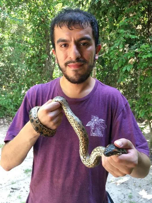 Alfonso Rojas with a baby anaconda