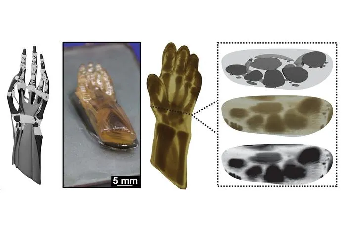 3D printed, multimaterial model of a human hand