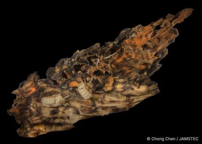 Two individuals of the newly described deep-sea chiton on a woodfall