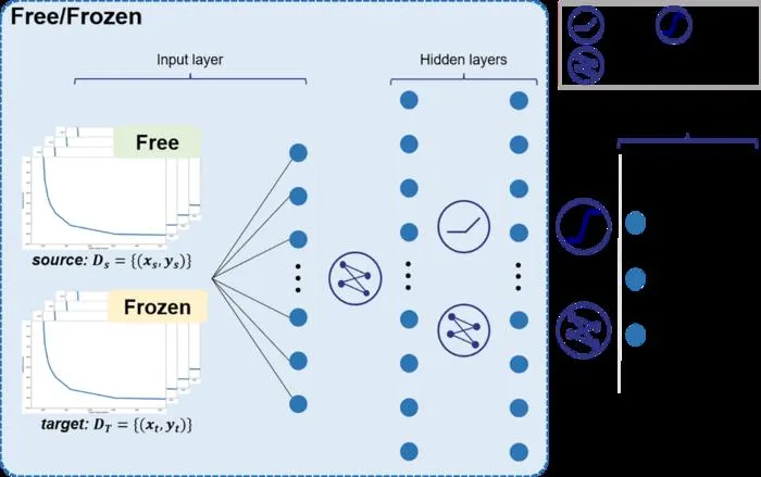 Structure of pre-train & fine-tune model. The legend explains the activation function and the network connection mode.