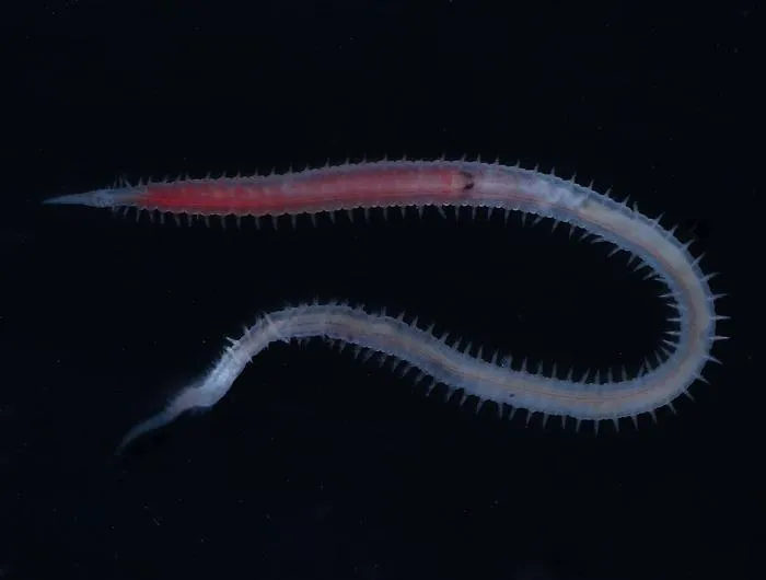 A previously undescribed bristle worm from the Glyceridae family (bloodworms). These animals are mostly predatory and inject venom into their prey using specialized teeth.
