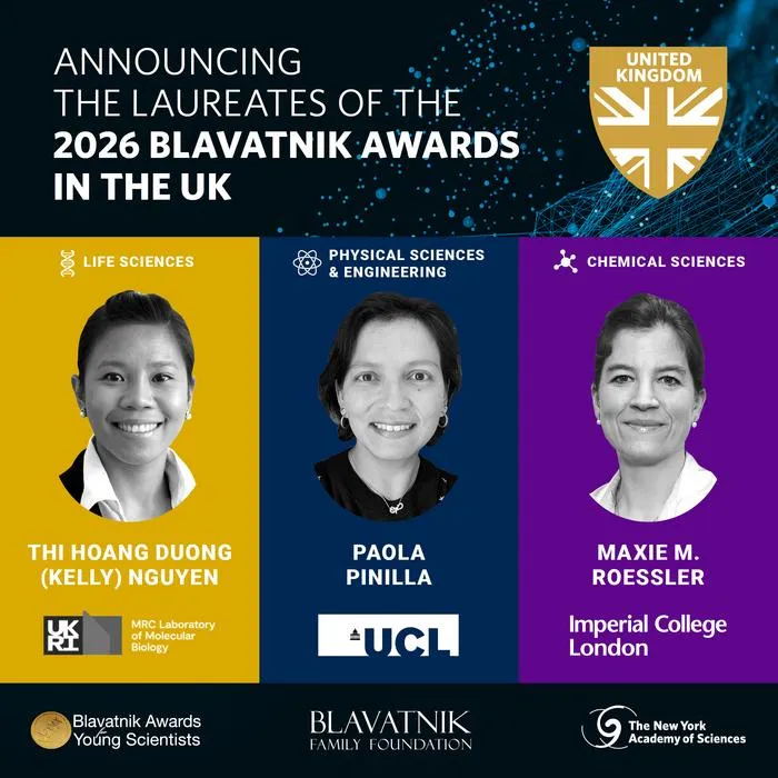 Three women named Britain’s Brightest Young Scientists, each winning ‘unrestricted’ £100,000 Blavatnik Awards prize  Maxie M. Roessler, Thi Hoang Duong (Kelly) Nguyen, and Paola Pinilla all recognised at London gala ceremony