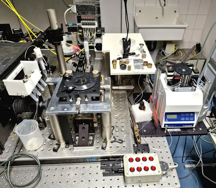 The compressed-air-driven microfluidics system tailored for multiplexed super-resolution microscope developed by the research team to provide accessible, cost-efficient, high-quality imaging of cells, including fragile biological samples.