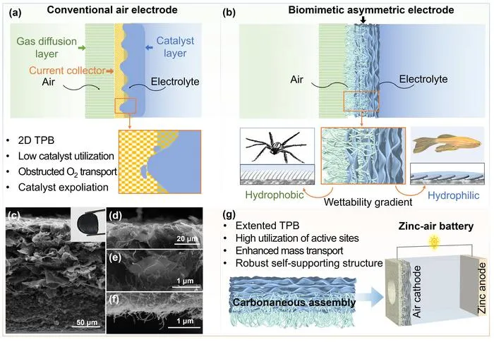 Traditional air electrode and biomimetic air electrode structures