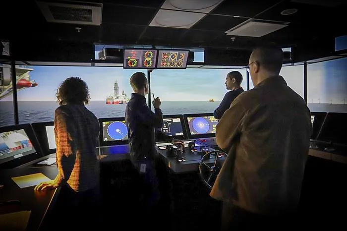 In a ship simulator during a course