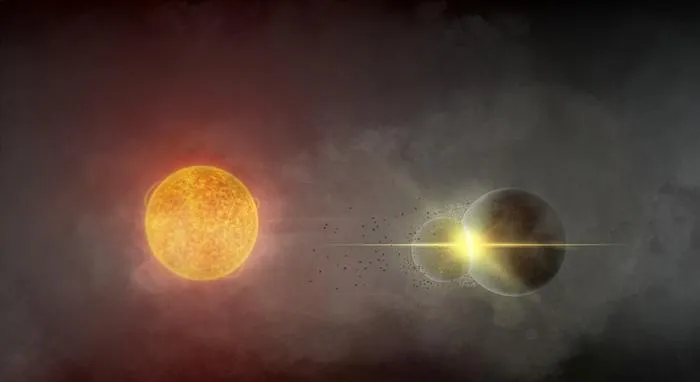 Planetary collision artistic rendering