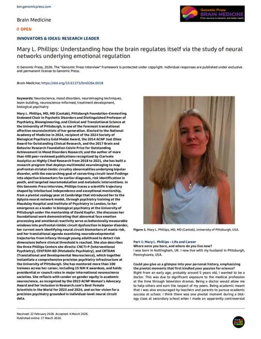Mary L. Phillips: Understanding how the brain regulates itself via the study of neural networks underlying emotional regulation