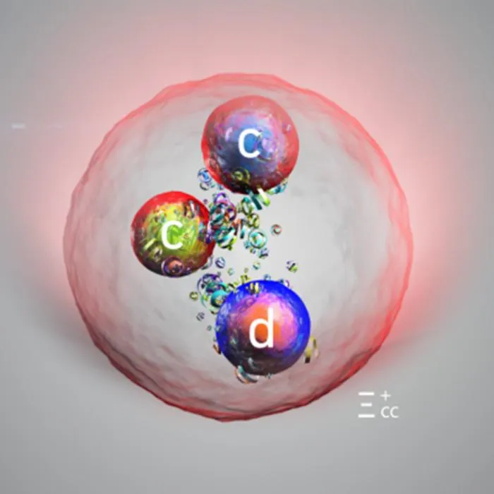 Artist’s illustration of this heavy proton-like particle.