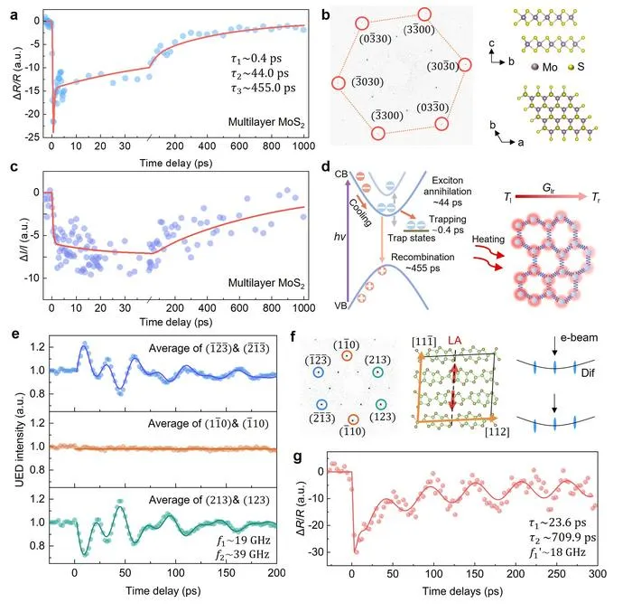 Co-registered ultrafast electron diffraction and transient reflectance spectroscopy measurements on multilayer MoS₂ and GaTe
