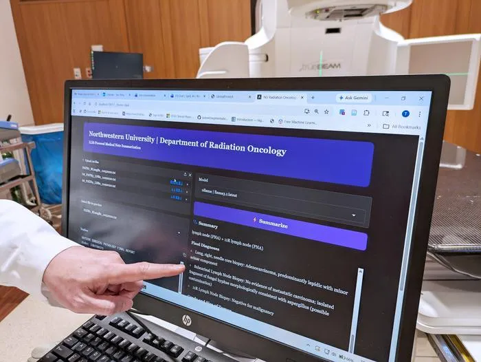 A prototype AI tool that summarizes cancer pathology reports. The tool, developed at Northwestern Medicine, is not yet in clinical use and is undergoing further testing.