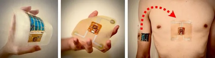 Fig 2. Implementation and demonstration of the battery-free skin-conformal wearable system