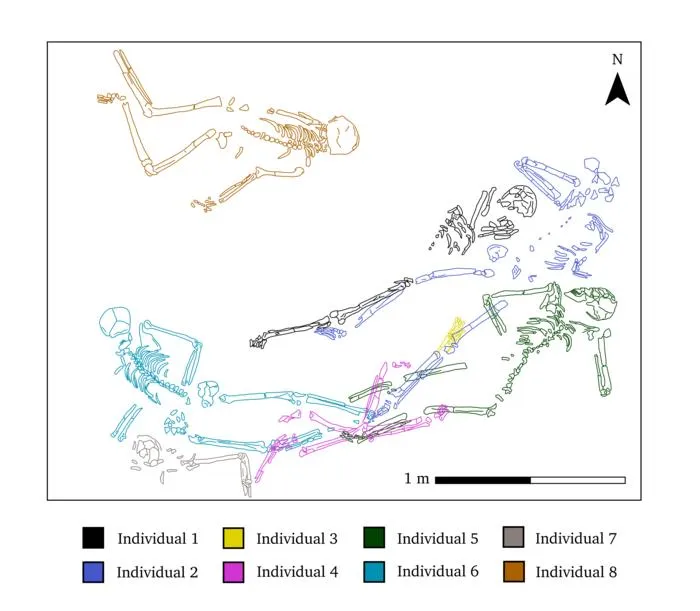 Spatial arrangement of archaeological human remains (destruction deposit Lower Town East Palace, Kurd Qaburstan).