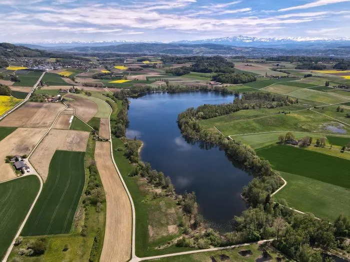 Aerial view of Hüttwilersee, Switzerland