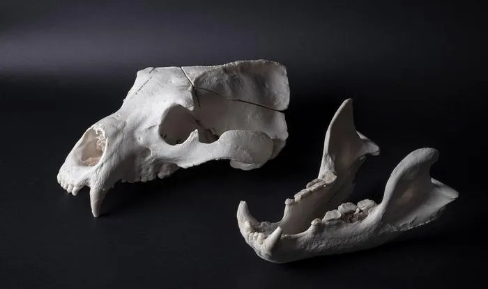 Lower jaw and skull bone of a Syrian brown bear