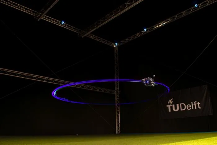 A drone flying circles in the TU Delft Cyberzoo (The Netherlands)