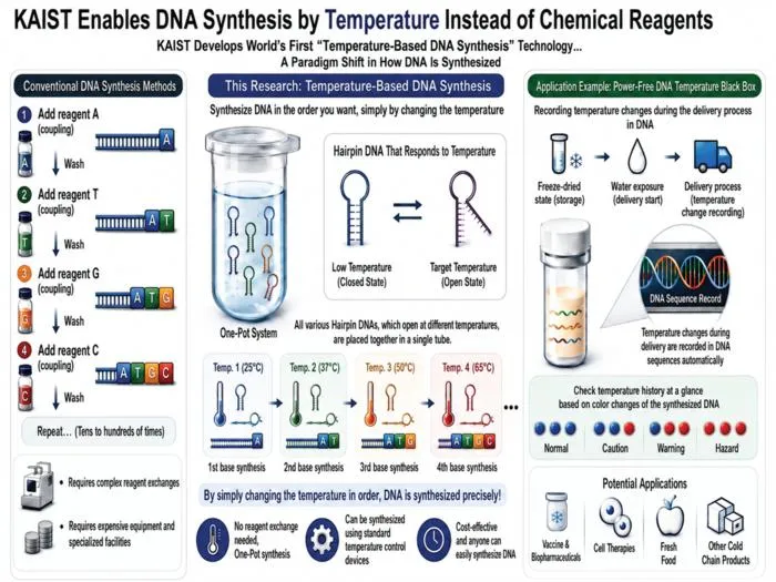 KAIST Enables DNA Synthesis Using Only Temperature Instead of Chemical Reagents
