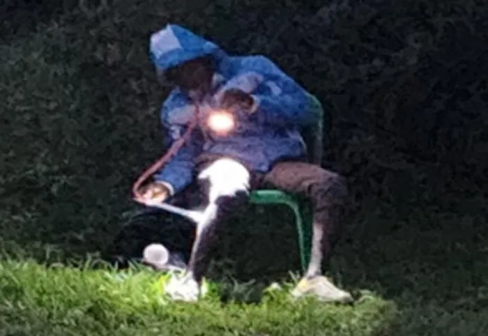 A field trial participant engaged in collecting a landing mosquito.