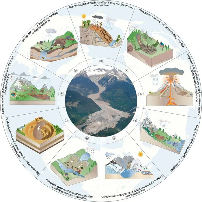 Illustrative diagram of extremely complex geological disaster chain types.