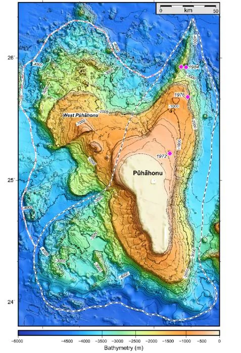 Bathymetric map of Pūhāhonu volcano
