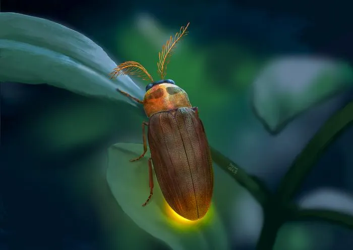 Ecological reconstruction illustrating luminous Icaroramus in a Cretaceous forest