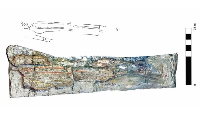 Preserved painted stucco decoration on coffin
