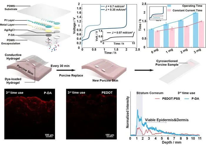 Figure 3 The dopamine-enhanced electrode improves repeated skin delivery.