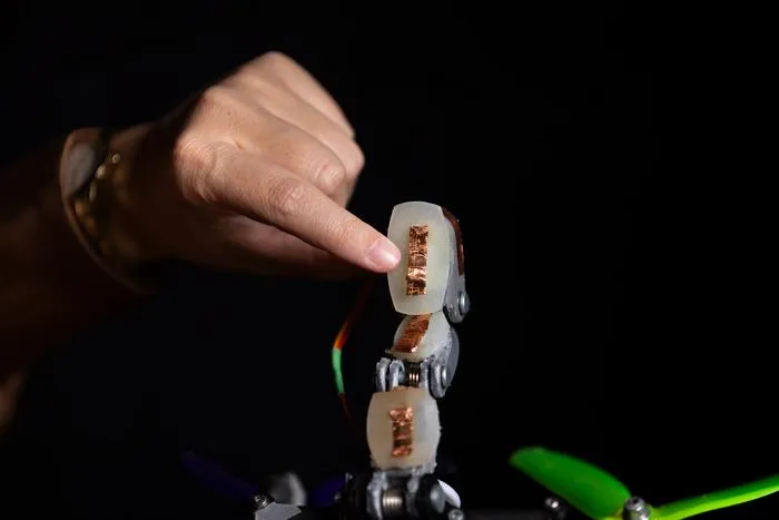 Close-up of tactile gripper sensors of this newly developed drone
