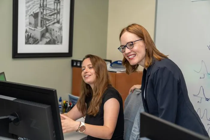 Stowers scientists Julia Zeitlinger, Ph.D., and Melanie Weilert