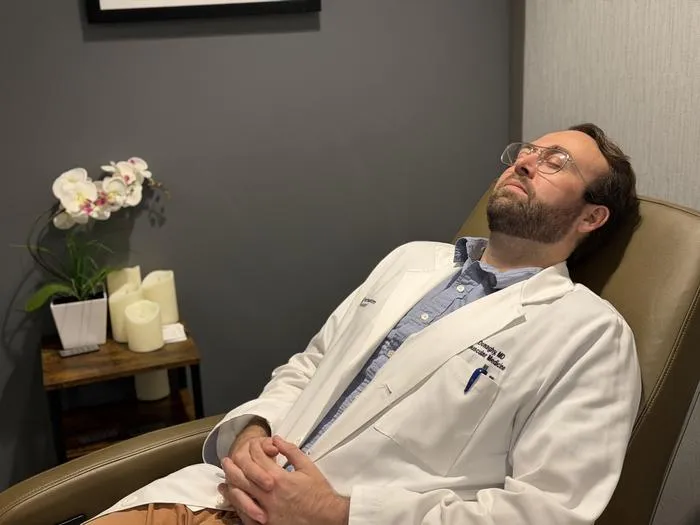 Study participant listens to calming music