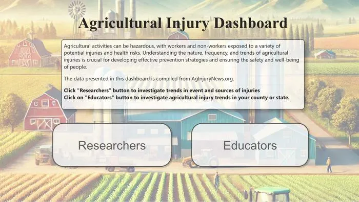 Screenshot of Ag Injury Dashboard website