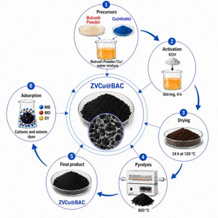 Novel single-step co-pyrolysis preparation of ZVCu@BAC composite from bullrush