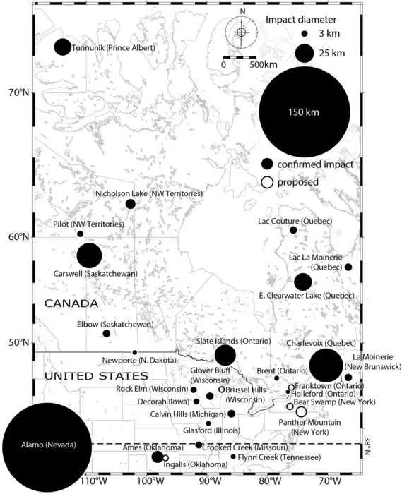 Major impact craters North America