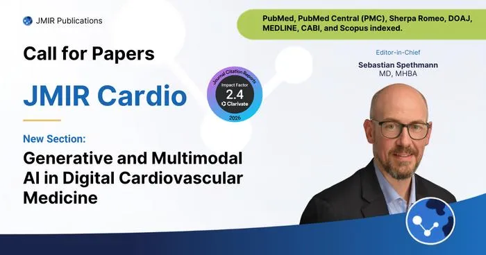 JMIR Publications’ JMIR Cardio Invites Submissions on Generative and Multimodal AI in Digital Cardiovascular Medicine