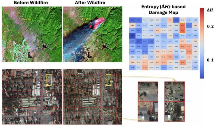 Example results from applying the developed framework to a major wildfire damage case