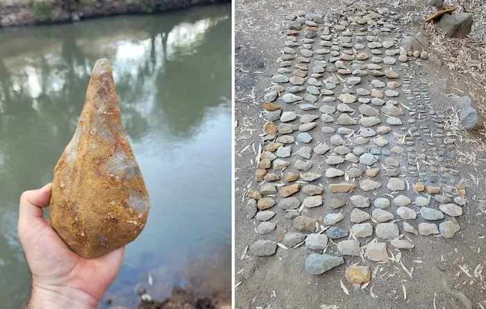 Handaxes, stone tools uncovered at the Acheulian site north of Gesher Benot Ya'aqov