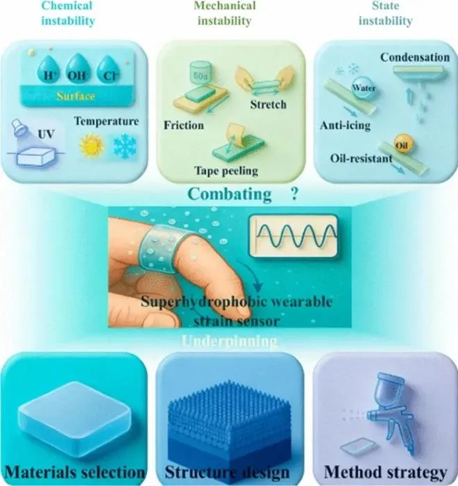 Superhydrophobic wearable strain sensor