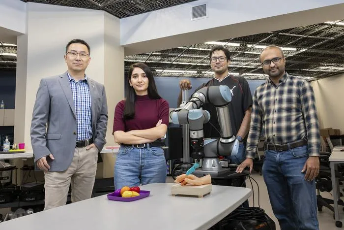 Scientists and mobile robot
